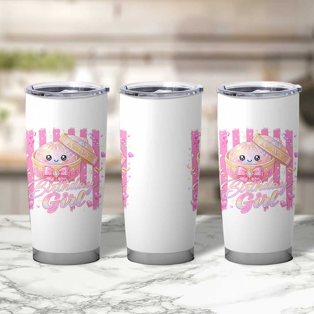 Birthday Girl Cute Glitter Dumpling Tumbler Cup Kawaii Food Squishy Summer Stripes