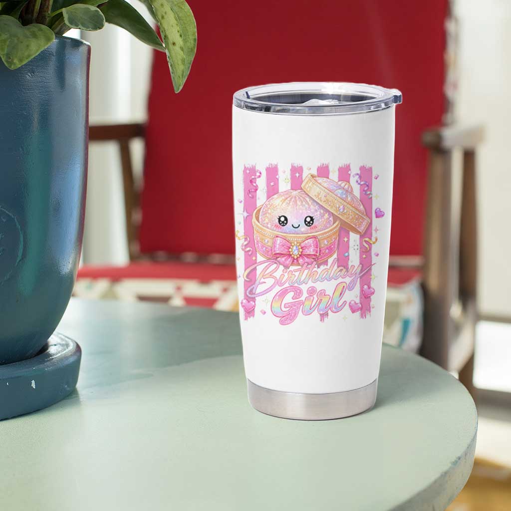 Birthday Girl Cute Glitter Dumpling Tumbler Cup Kawaii Food Squishy Summer Stripes