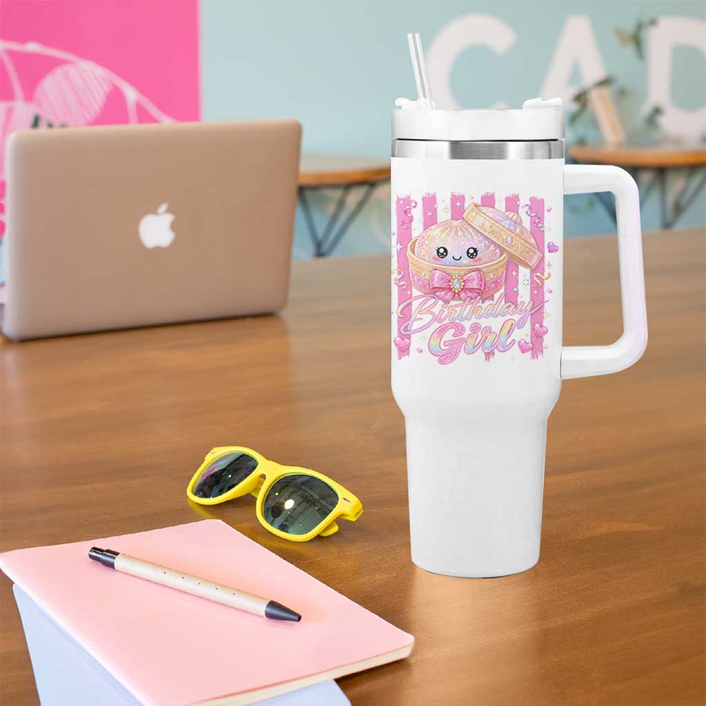 Birthday Girl Cute Glitter Dumpling Tumbler With Handle Kawaii Food Squishy Summer Stripes