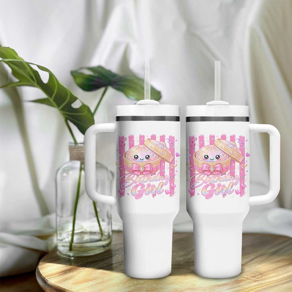 Birthday Girl Cute Glitter Dumpling Tumbler With Handle Kawaii Food Squishy Summer Stripes