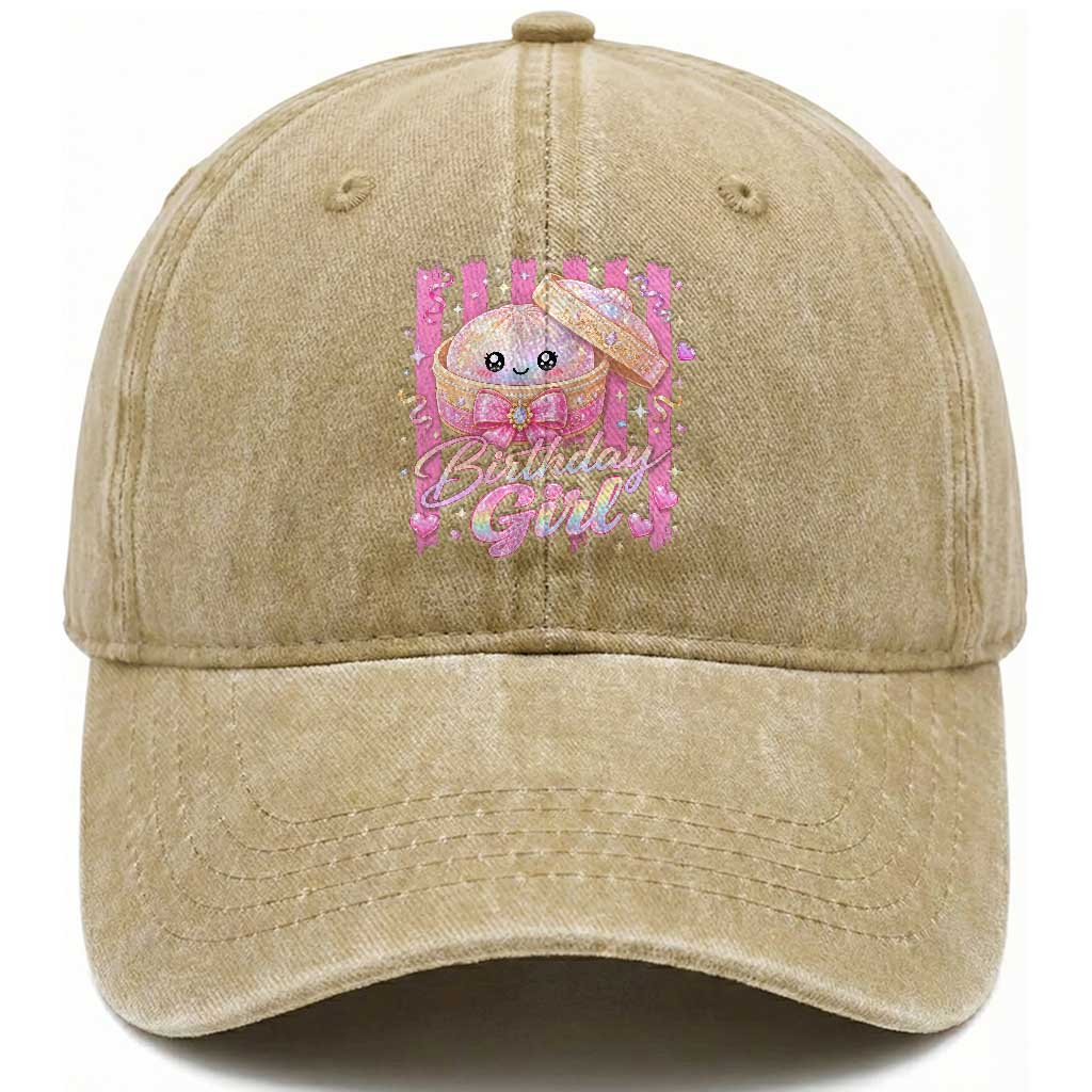 Birthday Girl Cute Glitter Dumpling Washed Cotton Baseball Cap Kawaii Food Squishy Summer Stripes