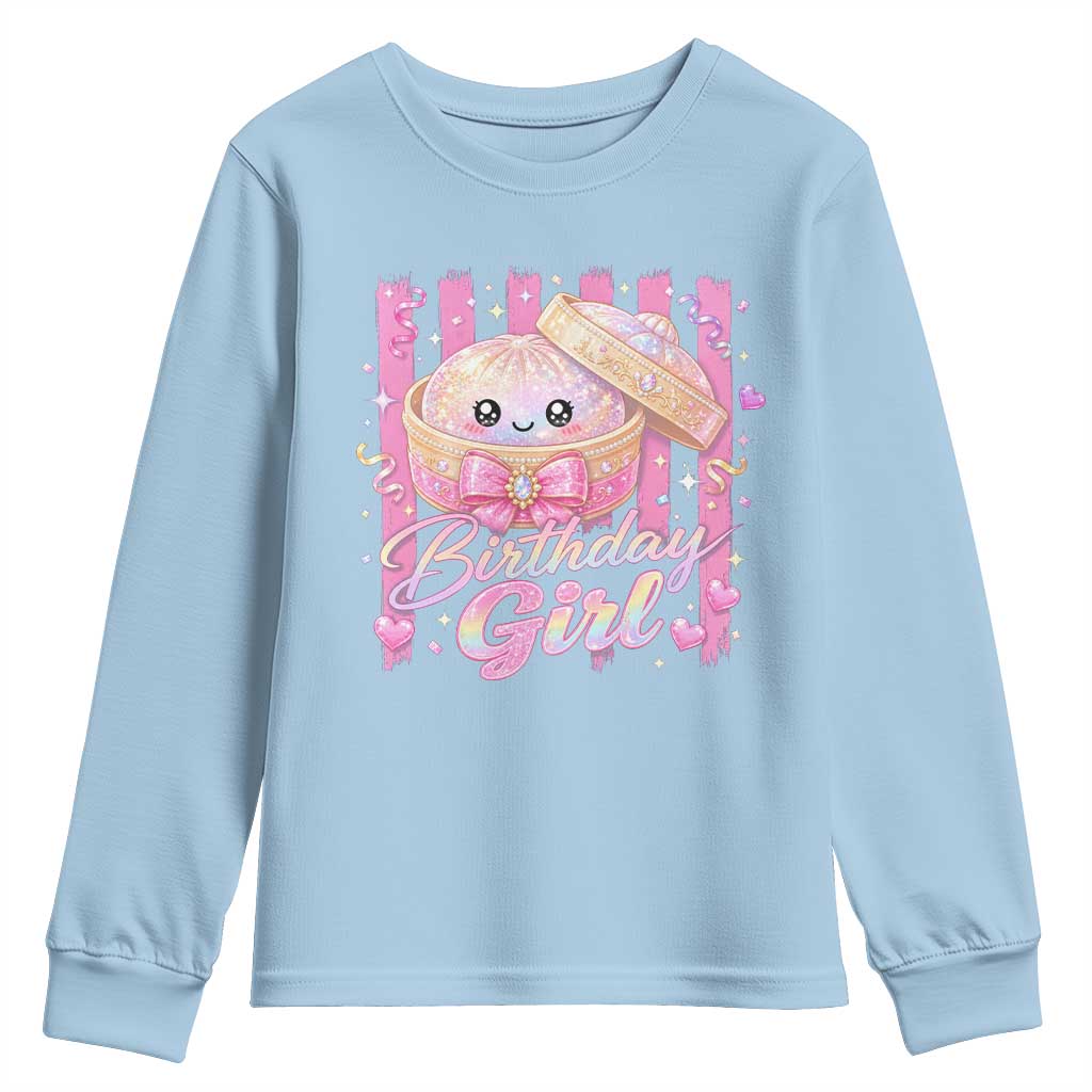 Birthday Girl Cute Glitter Dumpling Youth Sweatshirt Kawaii Food Squishy Summer Stripes