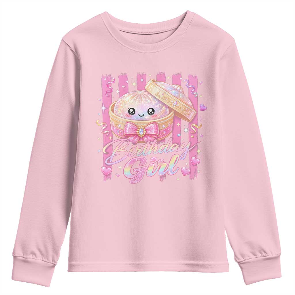 Birthday Girl Cute Glitter Dumpling Youth Sweatshirt Kawaii Food Squishy Summer Stripes