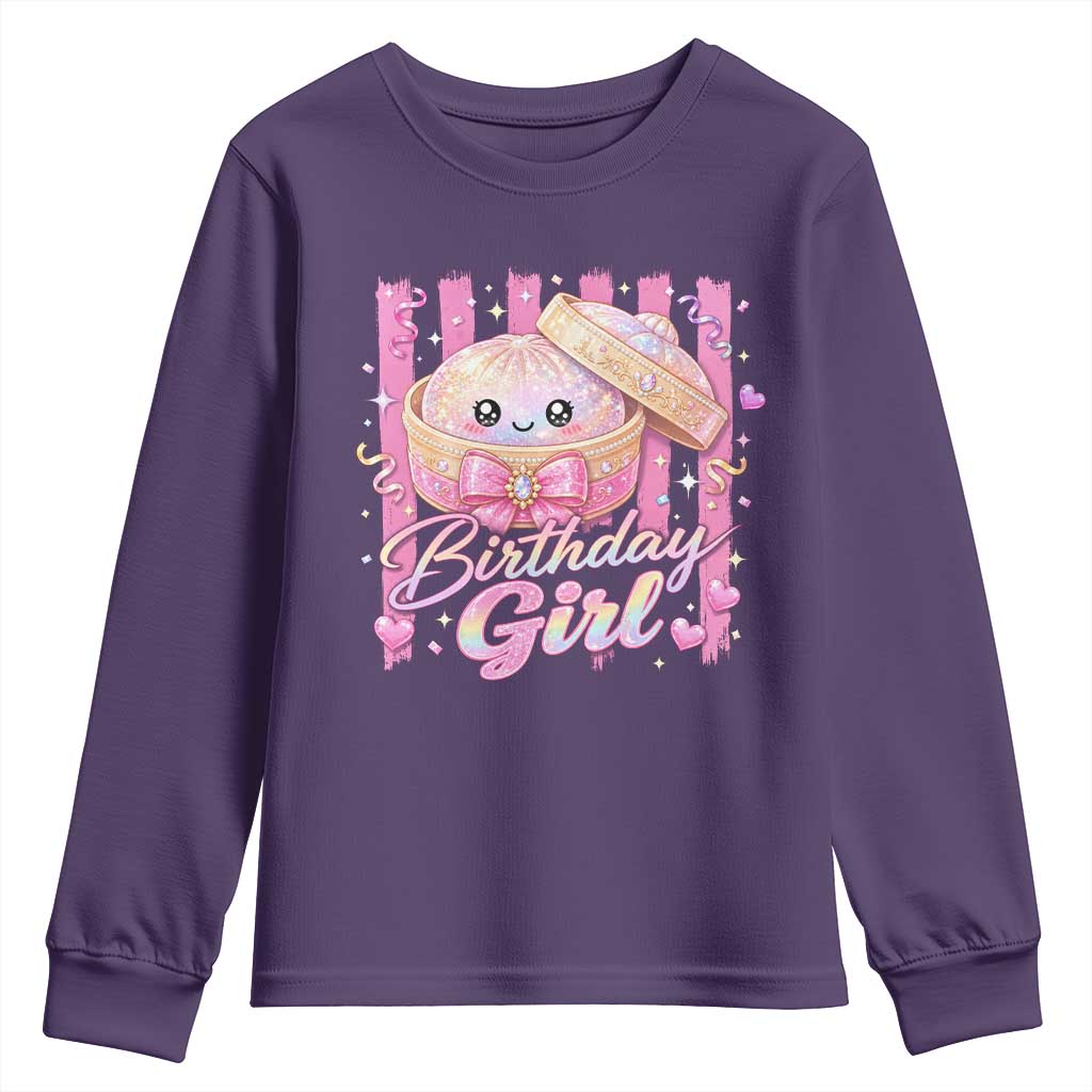 Birthday Girl Cute Glitter Dumpling Youth Sweatshirt Kawaii Food Squishy Summer Stripes