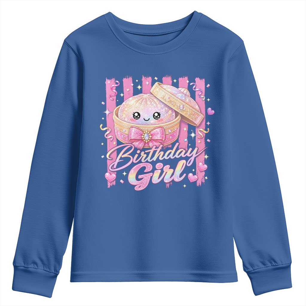Birthday Girl Cute Glitter Dumpling Youth Sweatshirt Kawaii Food Squishy Summer Stripes