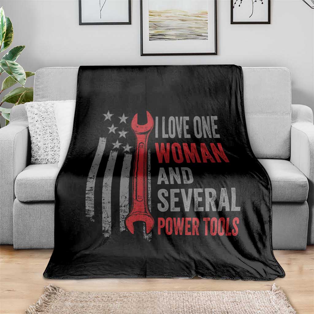 I Love One Woman And Several Power Tools Throw Blanket Funny Mechanic Handyman Carpenter