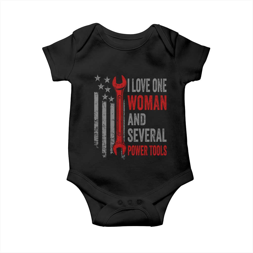 I Love One Woman And Several Power Tools Baby Onesie Funny Mechanic Handyman Carpenter