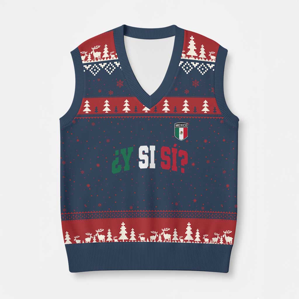 Mexican Y Si Si Football Jersey Style V-Neck Knit Sweater Vest Funny Mexico Roots