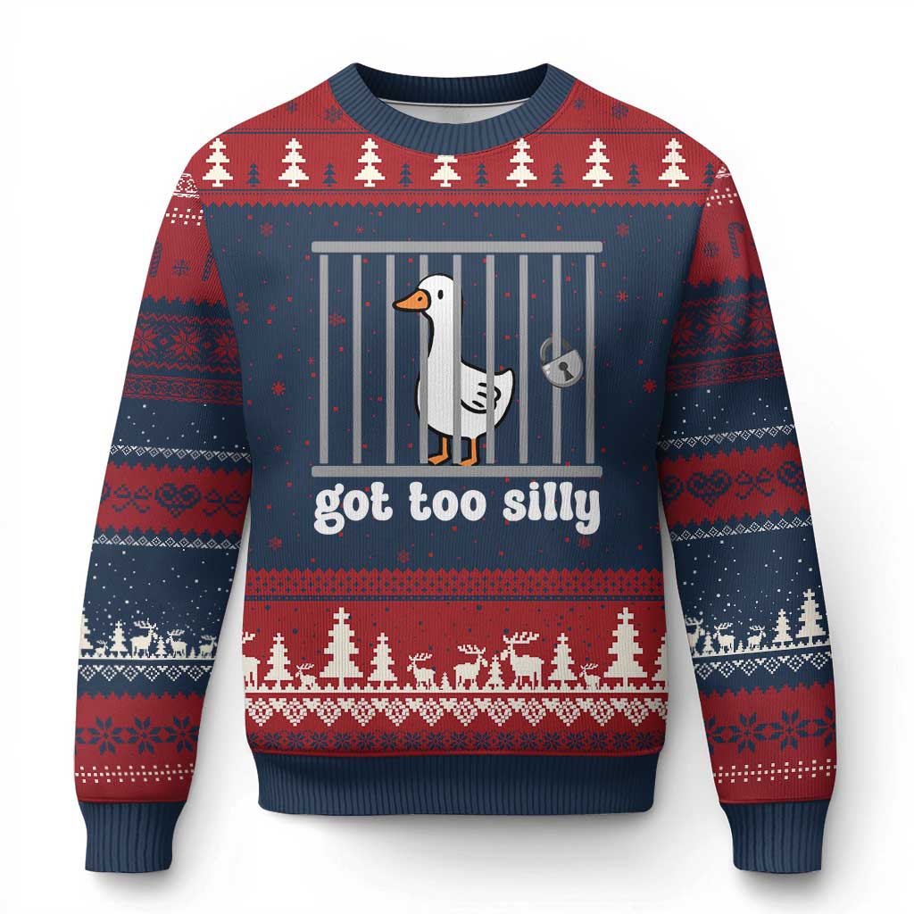 Funny Got Too Silly Ugly Christmas Sweater Goose Pun Humor Animal Lovers - Wonder Print Shop