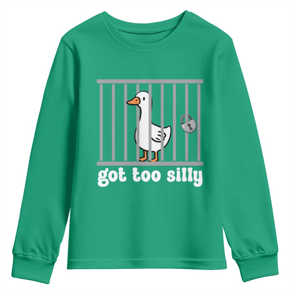 Funny Got Too Silly Youth Sweatshirt Goose Pun Humor Animal Lovers - Wonder Print Shop