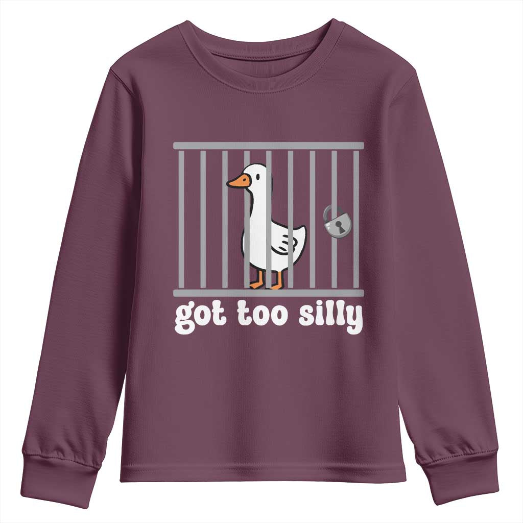 Funny Got Too Silly Youth Sweatshirt Goose Pun Humor Animal Lovers - Wonder Print Shop