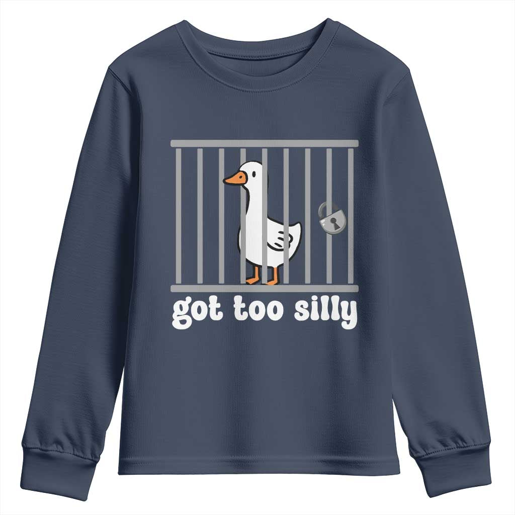 Funny Got Too Silly Youth Sweatshirt Goose Pun Humor Animal Lovers - Wonder Print Shop