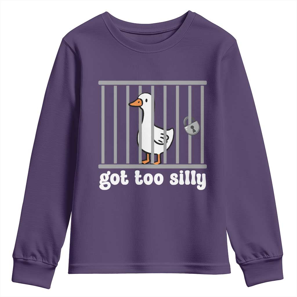 Funny Got Too Silly Youth Sweatshirt Goose Pun Humor Animal Lovers - Wonder Print Shop