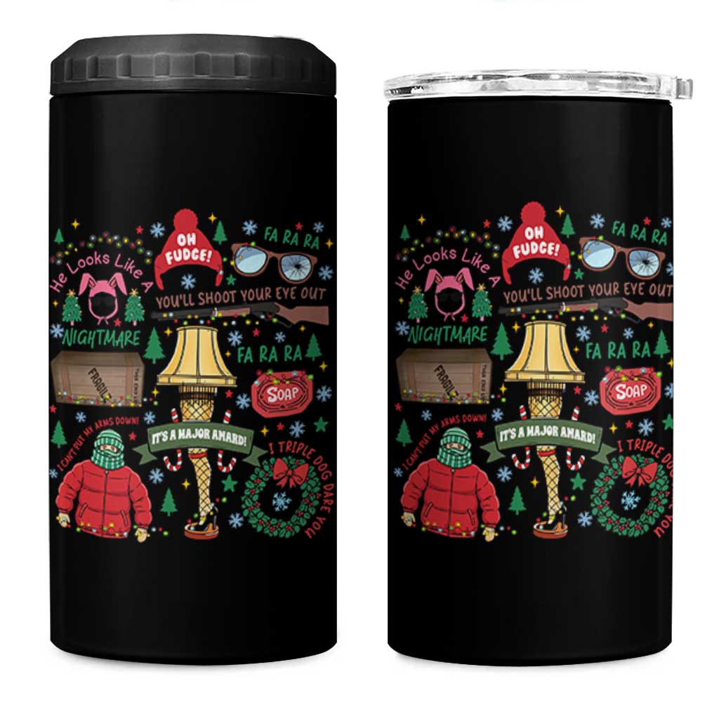 Funny Christmas Movie 4 in 1 Can Cooler Tumbler Oh Fudge Bunny Pajama Italian Leg Lamp - Wonder Print Shop