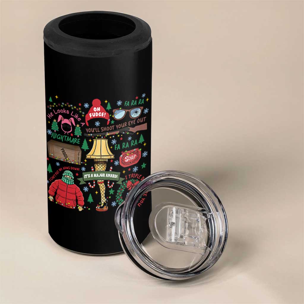 Funny Christmas Movie 4 in 1 Can Cooler Tumbler Oh Fudge Bunny Pajama Italian Leg Lamp - Wonder Print Shop
