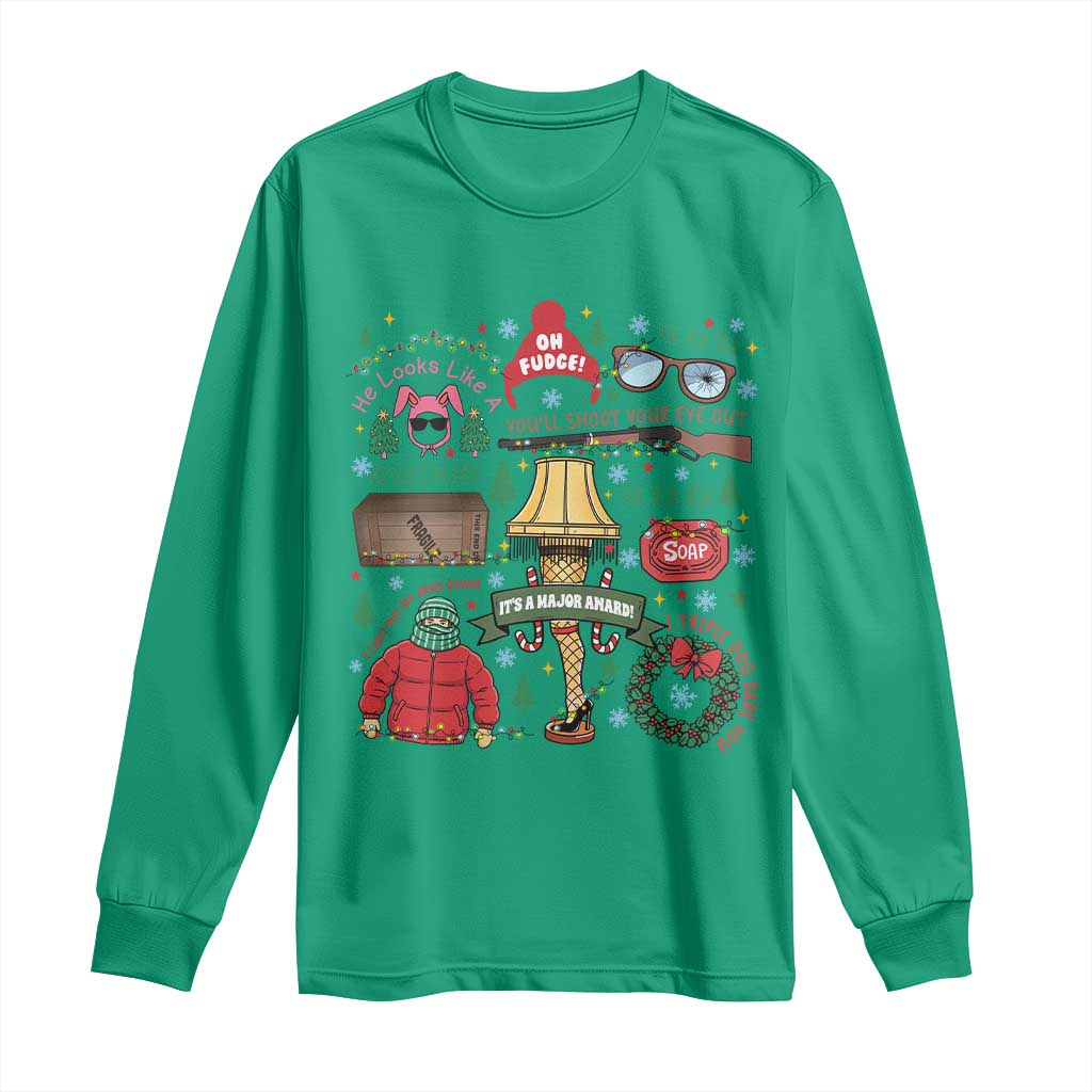 Funny Christmas Movie Long Sleeve Shirt Oh Fudge Bunny Pajama Italian Leg Lamp - Wonder Print Shop