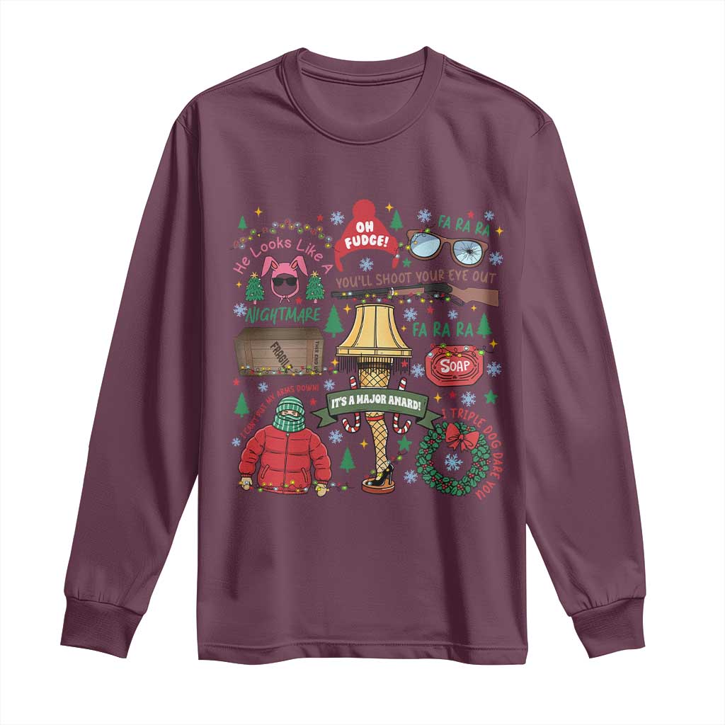 Funny Christmas Movie Long Sleeve Shirt Oh Fudge Bunny Pajama Italian Leg Lamp - Wonder Print Shop