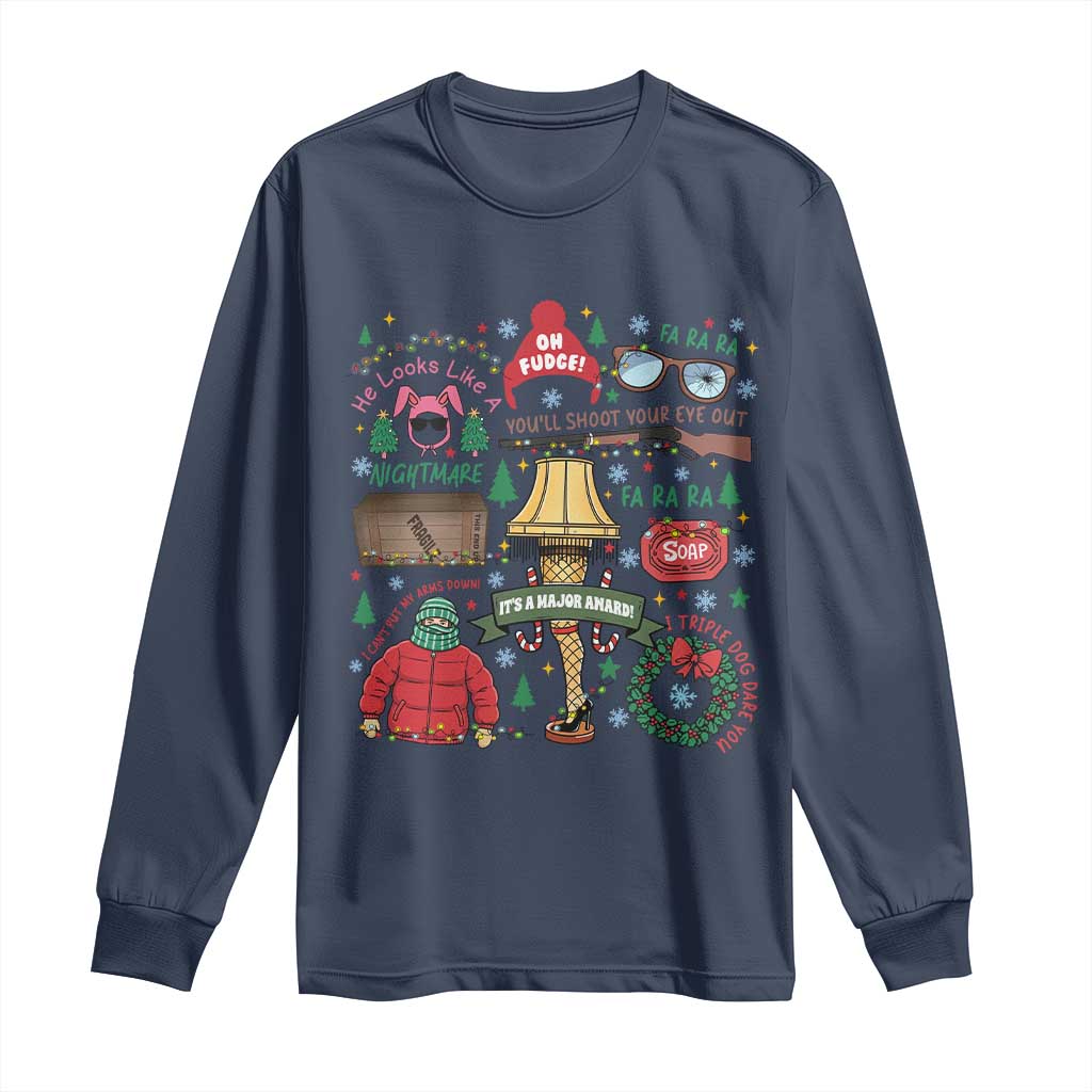 Funny Christmas Movie Long Sleeve Shirt Oh Fudge Bunny Pajama Italian Leg Lamp - Wonder Print Shop