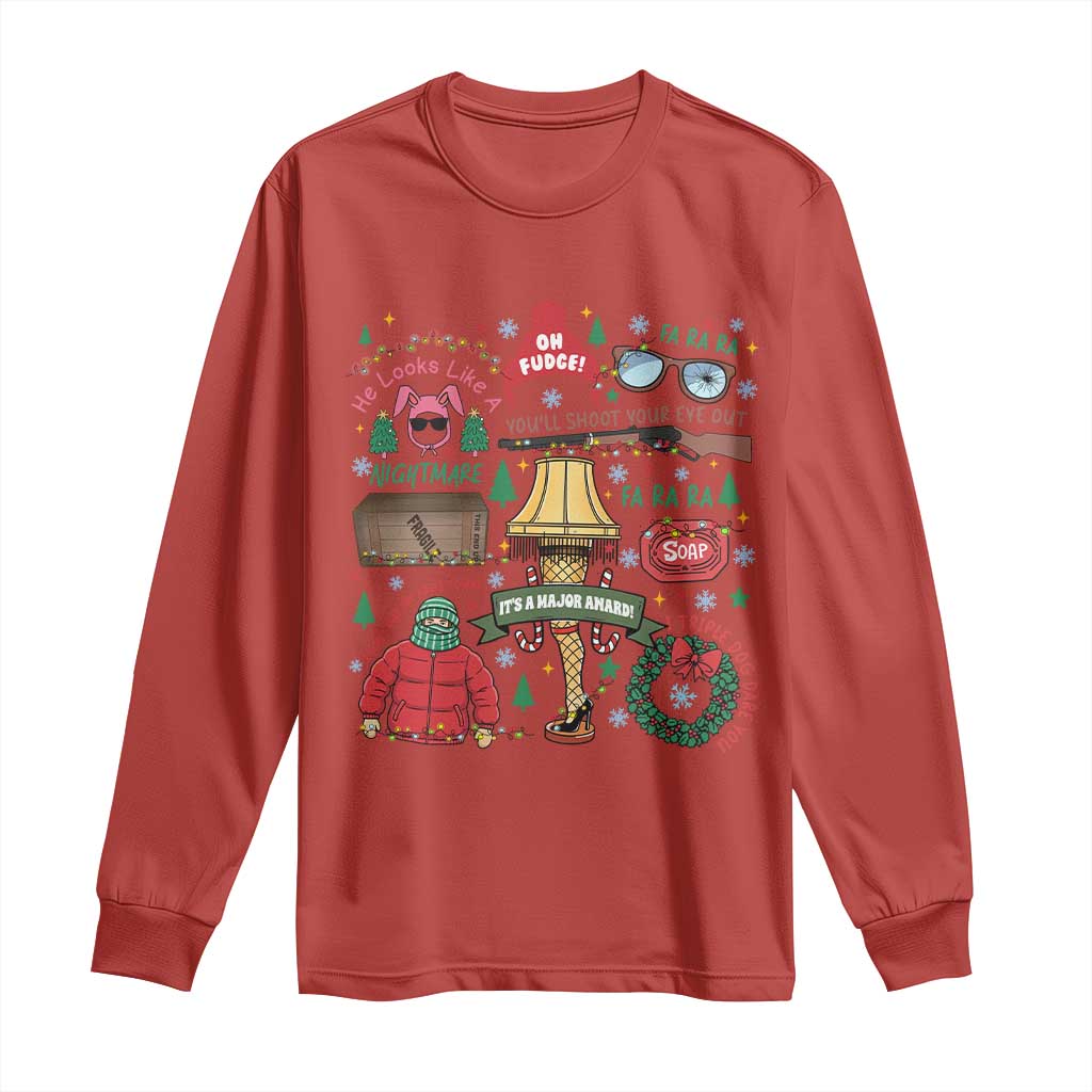 Funny Christmas Movie Long Sleeve Shirt Oh Fudge Bunny Pajama Italian Leg Lamp - Wonder Print Shop