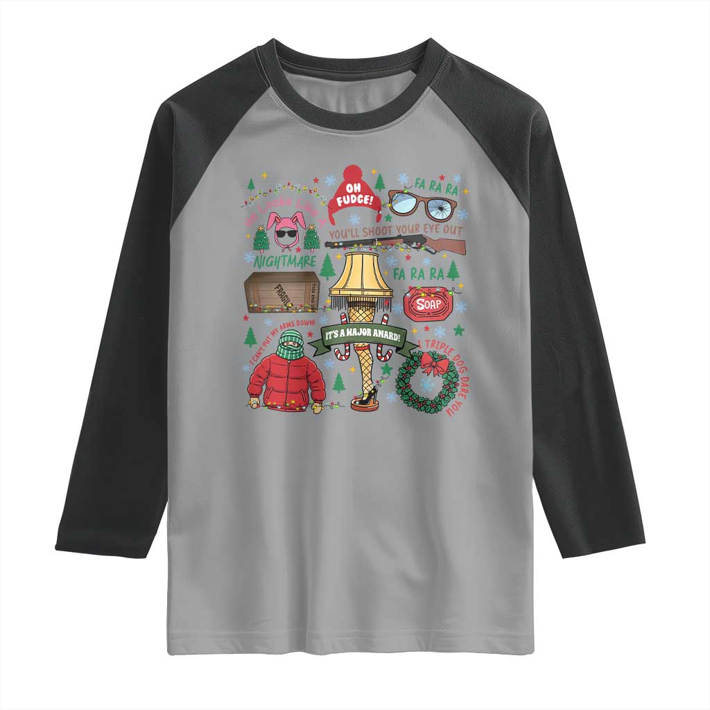 Funny Christmas Movie Raglan Shirt Oh Fudge Bunny Pajama Italian Leg Lamp - Wonder Print Shop