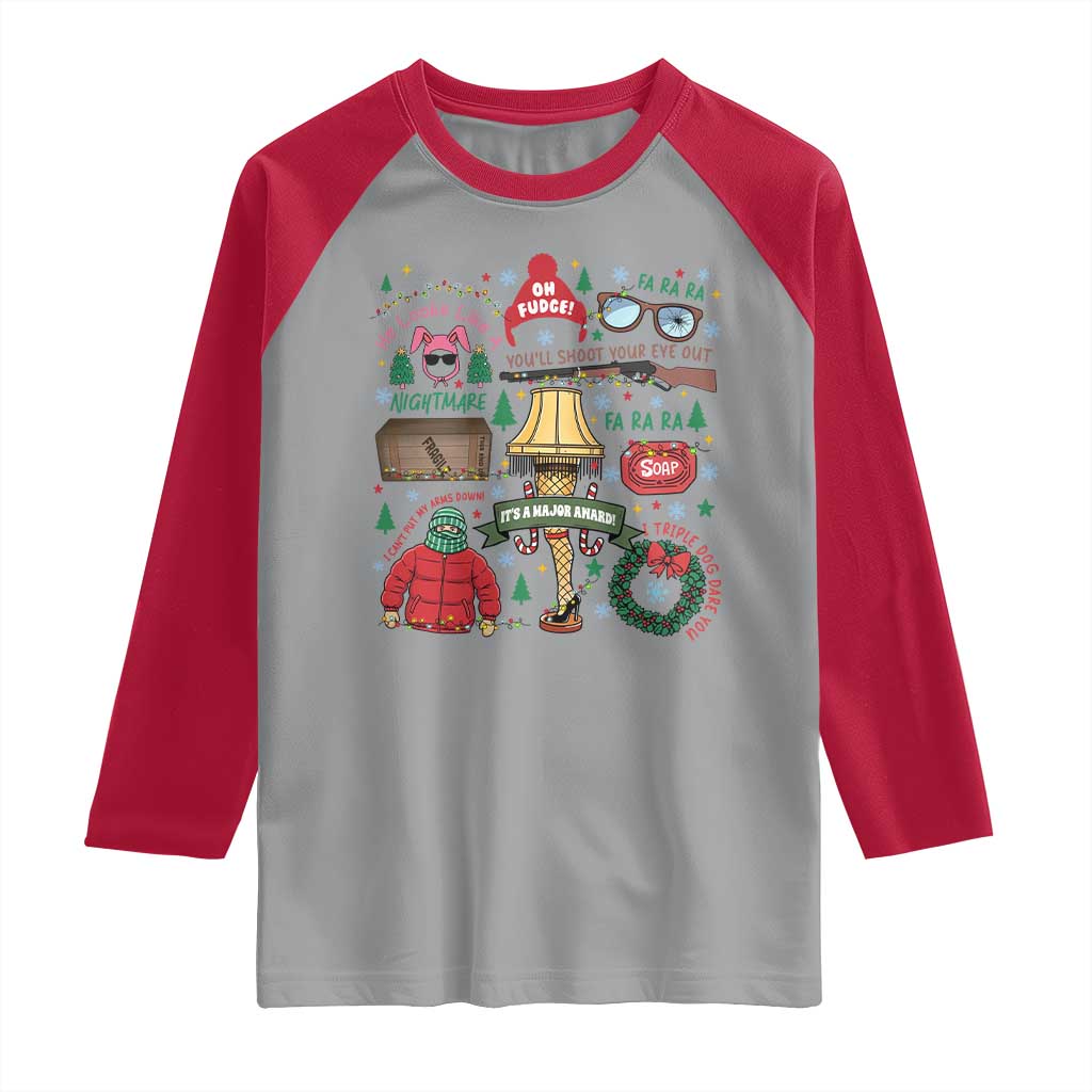 Funny Christmas Movie Raglan Shirt Oh Fudge Bunny Pajama Italian Leg Lamp - Wonder Print Shop