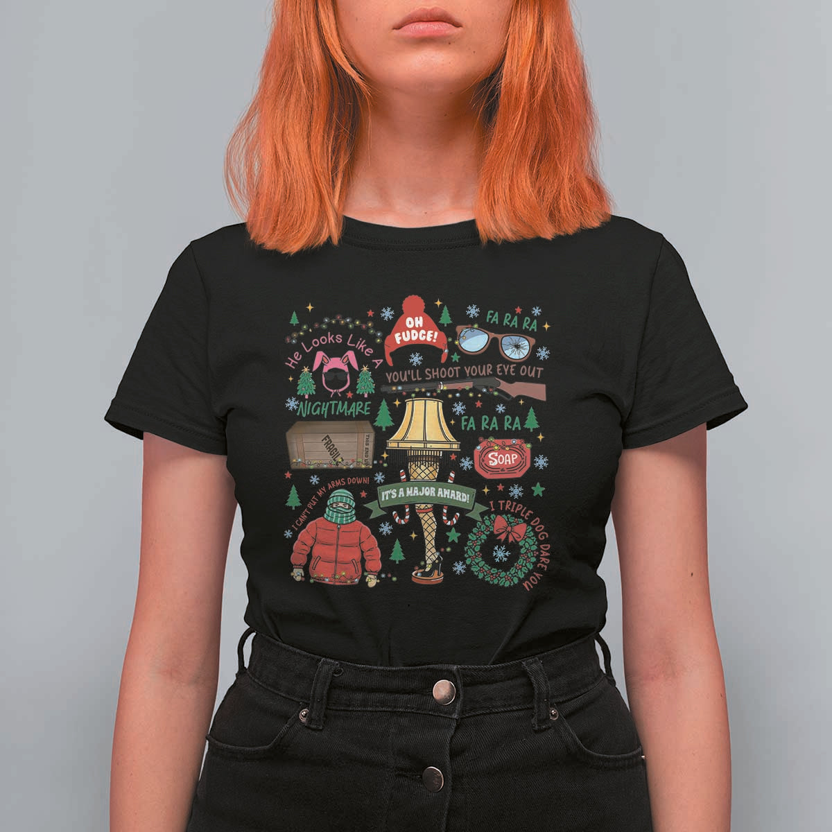 Funny Christmas Movie T Shirt For Women Oh Fudge Bunny Pajama Italian Leg Lamp - Wonder Print Shop