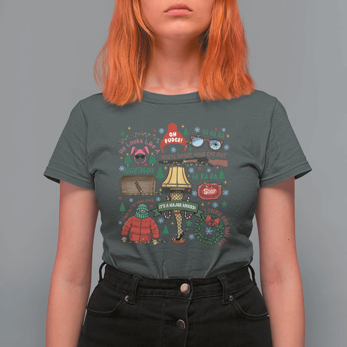 Funny Christmas Movie T Shirt For Women Oh Fudge Bunny Pajama Italian Leg Lamp - Wonder Print Shop