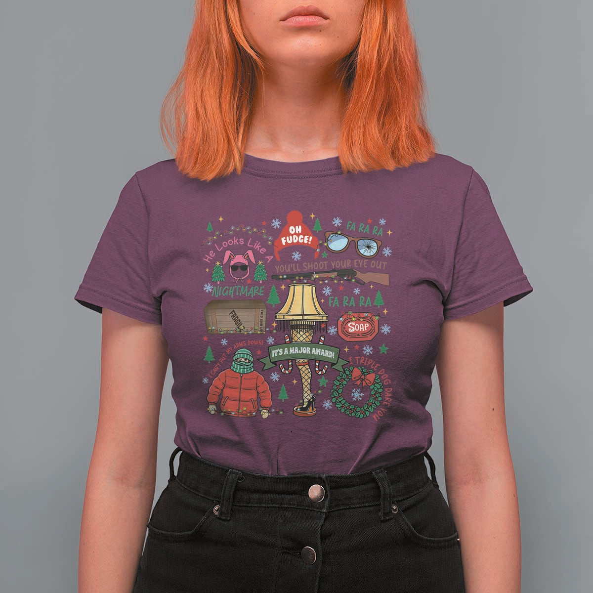 Funny Christmas Movie T Shirt For Women Oh Fudge Bunny Pajama Italian Leg Lamp - Wonder Print Shop