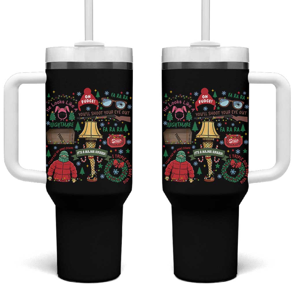 Funny Christmas Movie Tumbler With Handle Oh Fudge Bunny Pajama Italian Leg Lamp - Wonder Print Shop