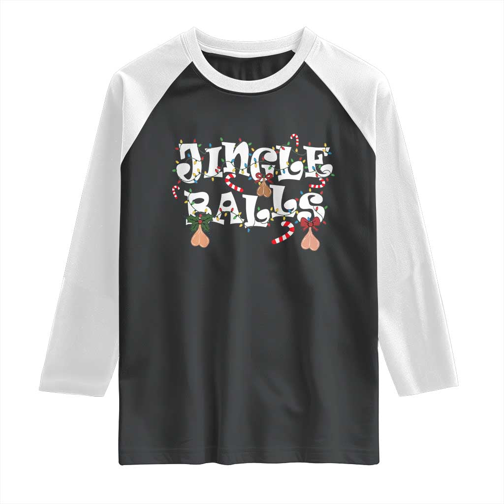Funny Naughty Christmas Jingle Balls Raglan Shirt Santa Xmas Jingle Bells Adult Joke - Wonder Print Shop