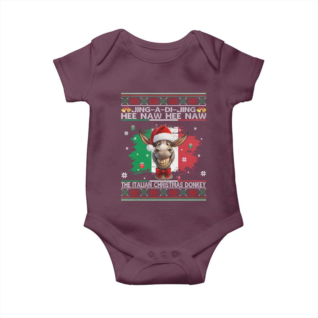 Funny Italian Christmas Donkey Baby Onesie Funny Domick The Donkey Holiday Italy Flag - Wonder Print Shop