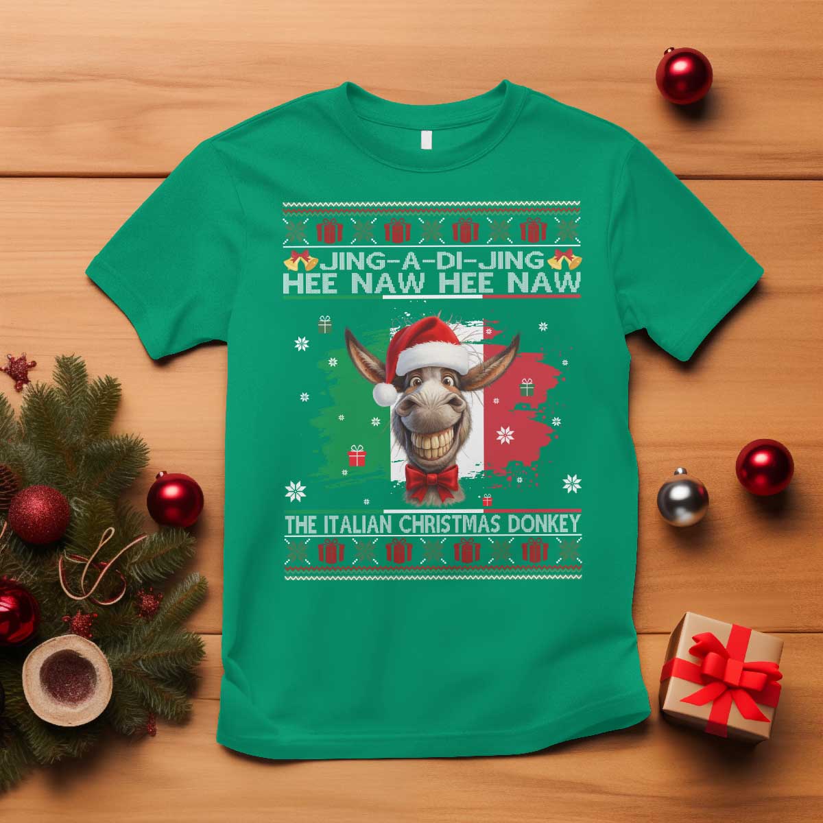 Funny Italian Christmas Donkey T Shirt Funny Domick The Donkey Holiday Italy Flag - Wonder Print Shop