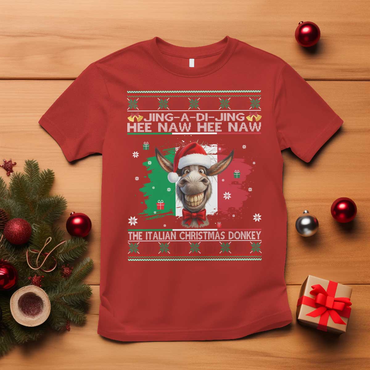 Funny Italian Christmas Donkey T Shirt Funny Domick The Donkey Holiday Italy Flag - Wonder Print Shop