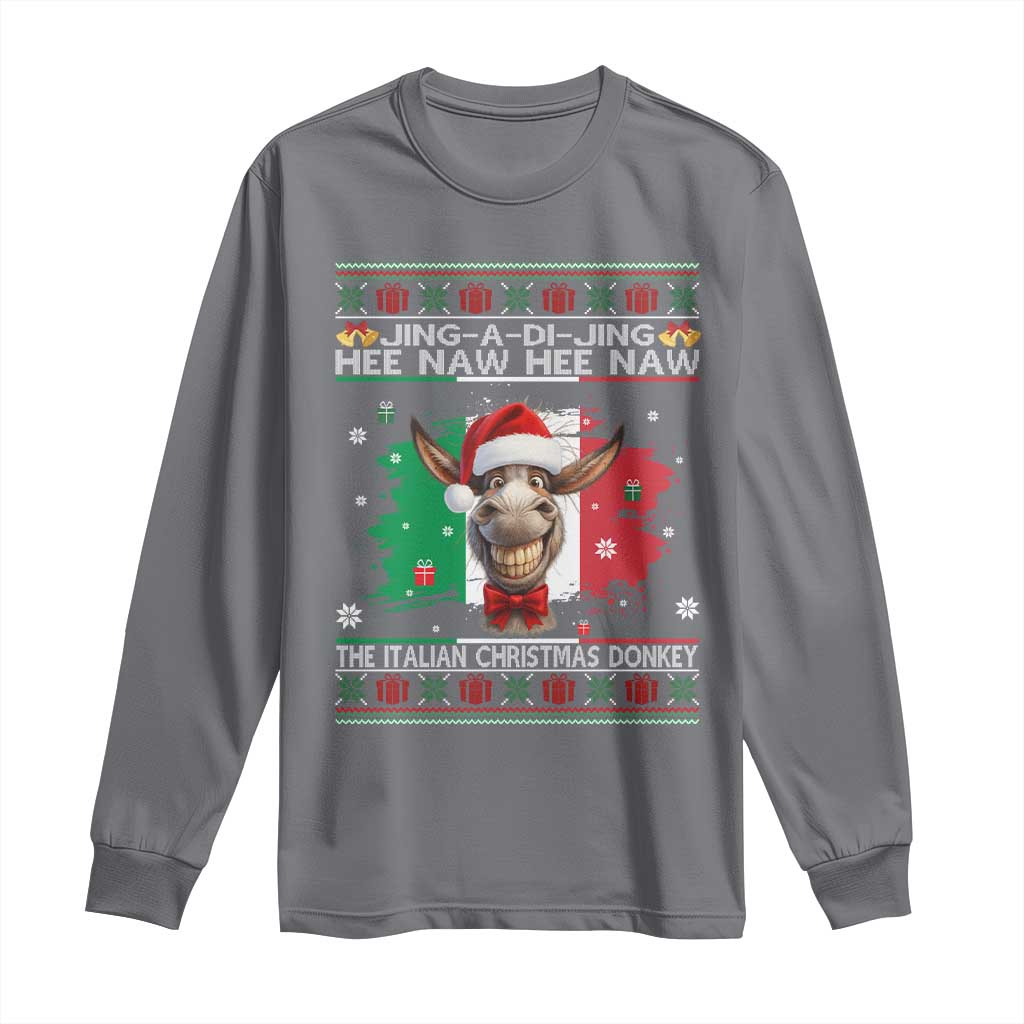 Funny Italian Christmas Donkey Long Sleeve Shirt Funny Domick The Donkey Holiday Italy Flag - Wonder Print Shop
