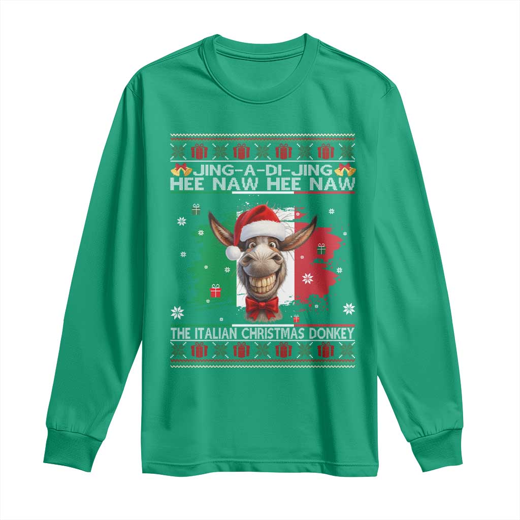 Funny Italian Christmas Donkey Long Sleeve Shirt Funny Domick The Donkey Holiday Italy Flag - Wonder Print Shop