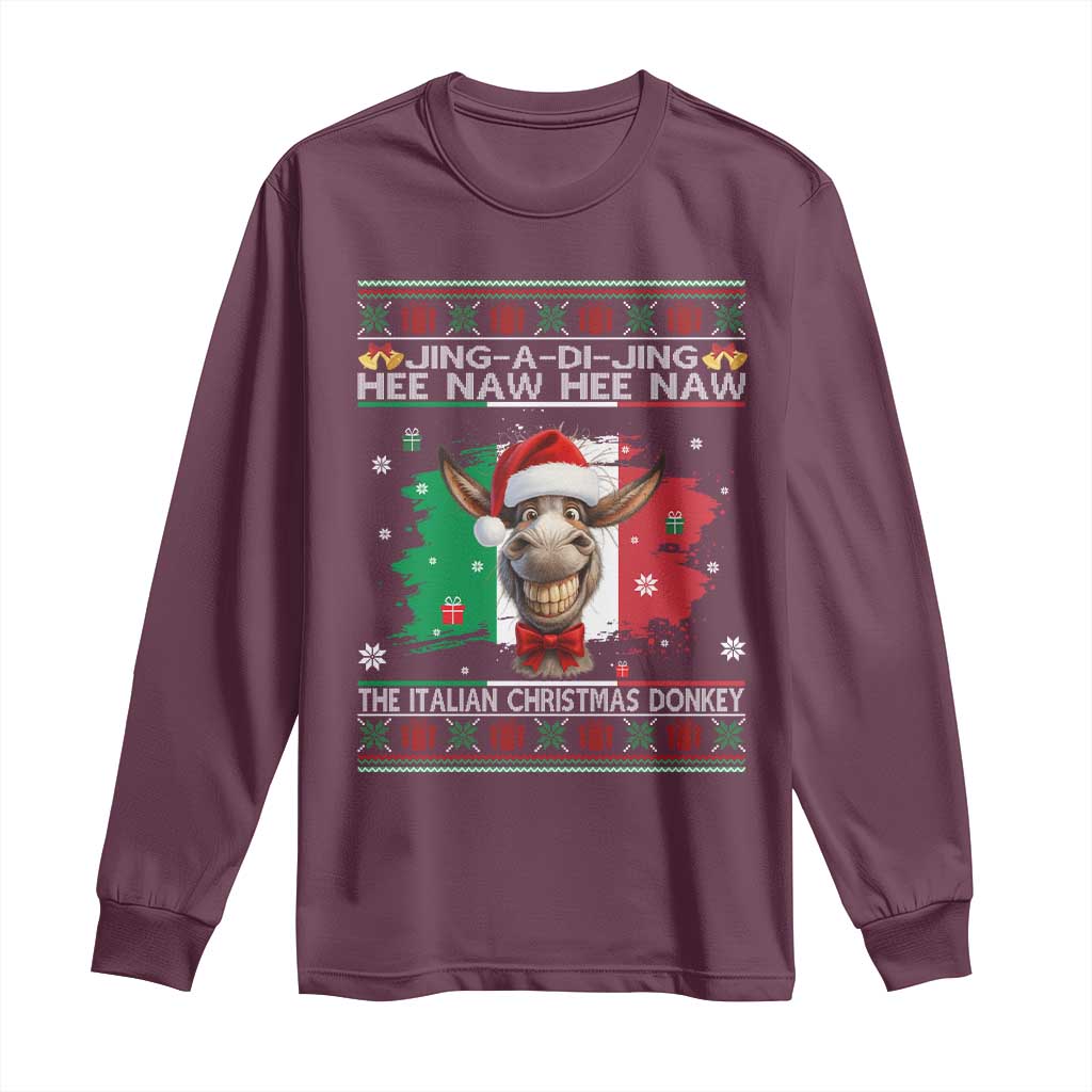 Funny Italian Christmas Donkey Long Sleeve Shirt Funny Domick The Donkey Holiday Italy Flag - Wonder Print Shop