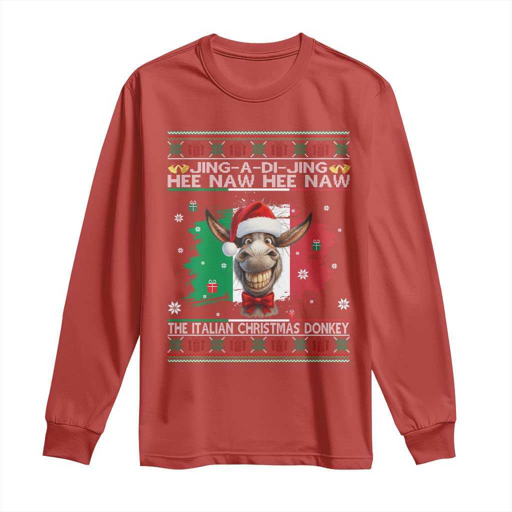 Funny Italian Christmas Donkey Long Sleeve Shirt Funny Domick The Donkey Holiday Italy Flag - Wonder Print Shop