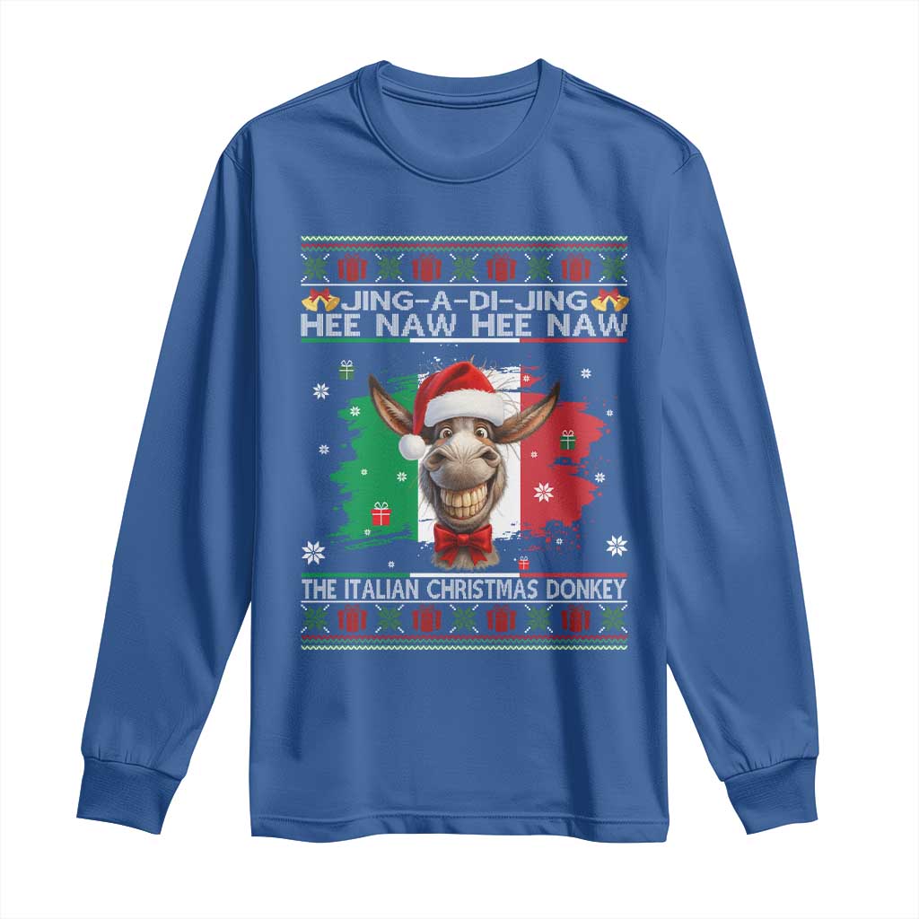 Funny Italian Christmas Donkey Long Sleeve Shirt Funny Domick The Donkey Holiday Italy Flag - Wonder Print Shop