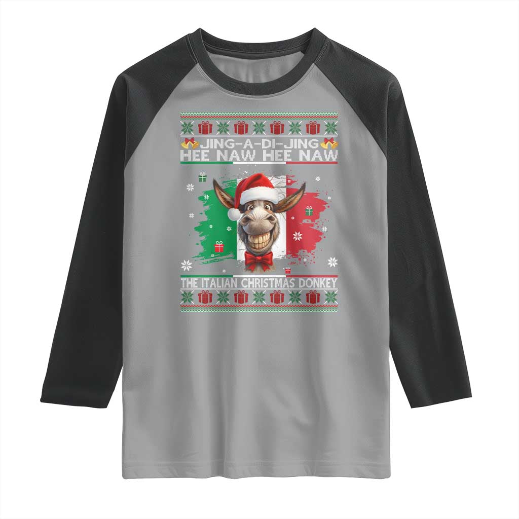 Funny Italian Christmas Donkey Raglan Shirt Funny Domick The Donkey Holiday Italy Flag - Wonder Print Shop