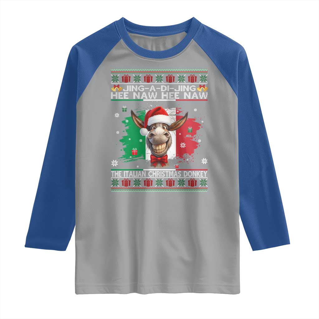 Funny Italian Christmas Donkey Raglan Shirt Funny Domick The Donkey Holiday Italy Flag - Wonder Print Shop