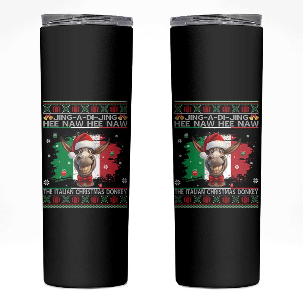 Funny Italian Christmas Donkey Skinny Tumbler Funny Domick The Donkey Holiday Italy Flag - Wonder Print Shop