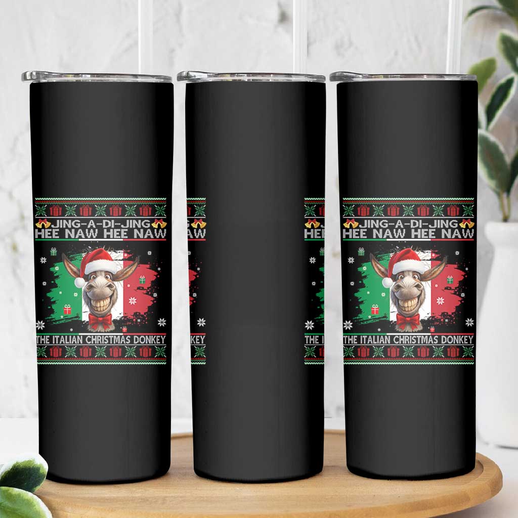 Funny Italian Christmas Donkey Skinny Tumbler Funny Domick The Donkey Holiday Italy Flag - Wonder Print Shop