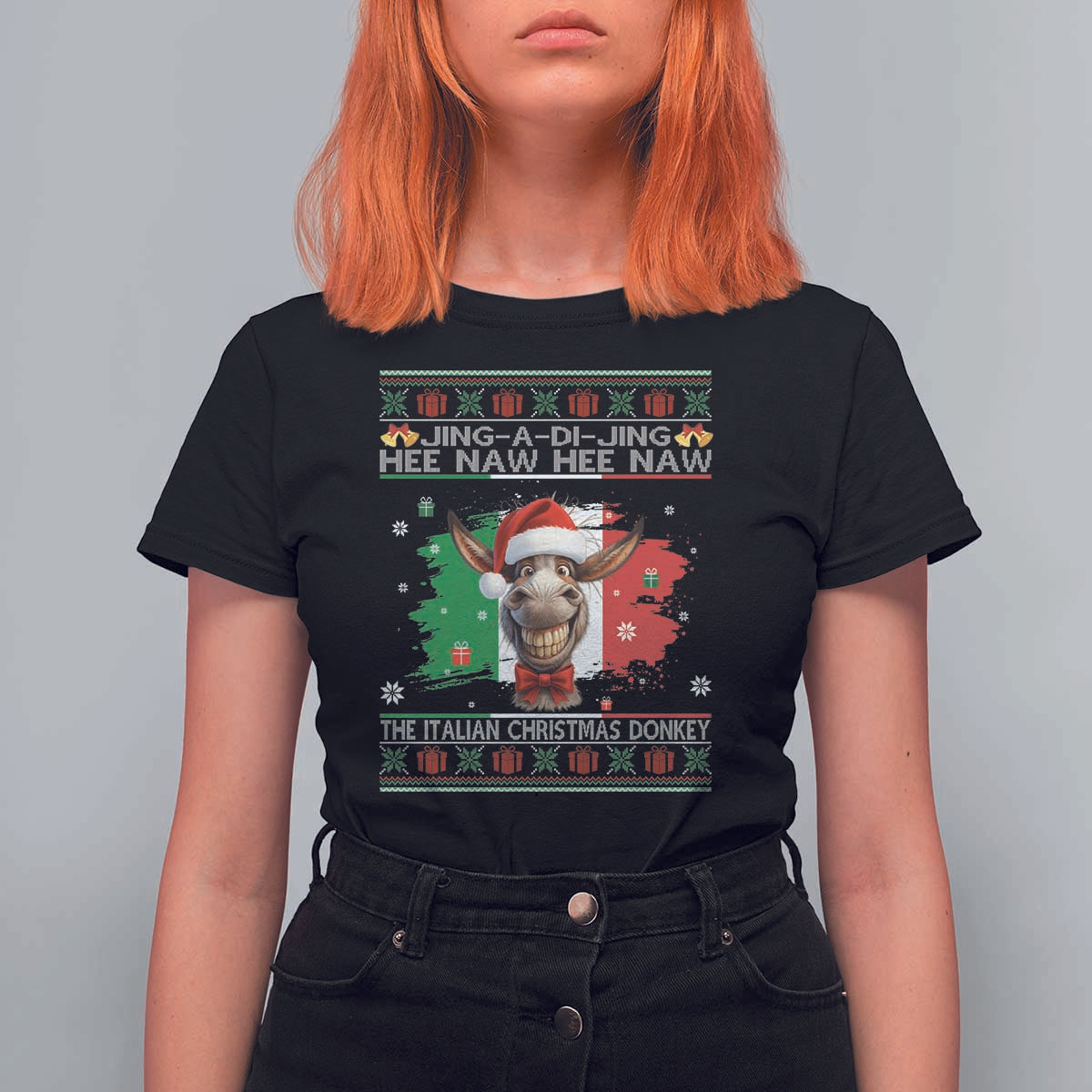 Funny Italian Christmas Donkey T Shirt For Women Funny Domick The Donkey Holiday Italy Flag - Wonder Print Shop