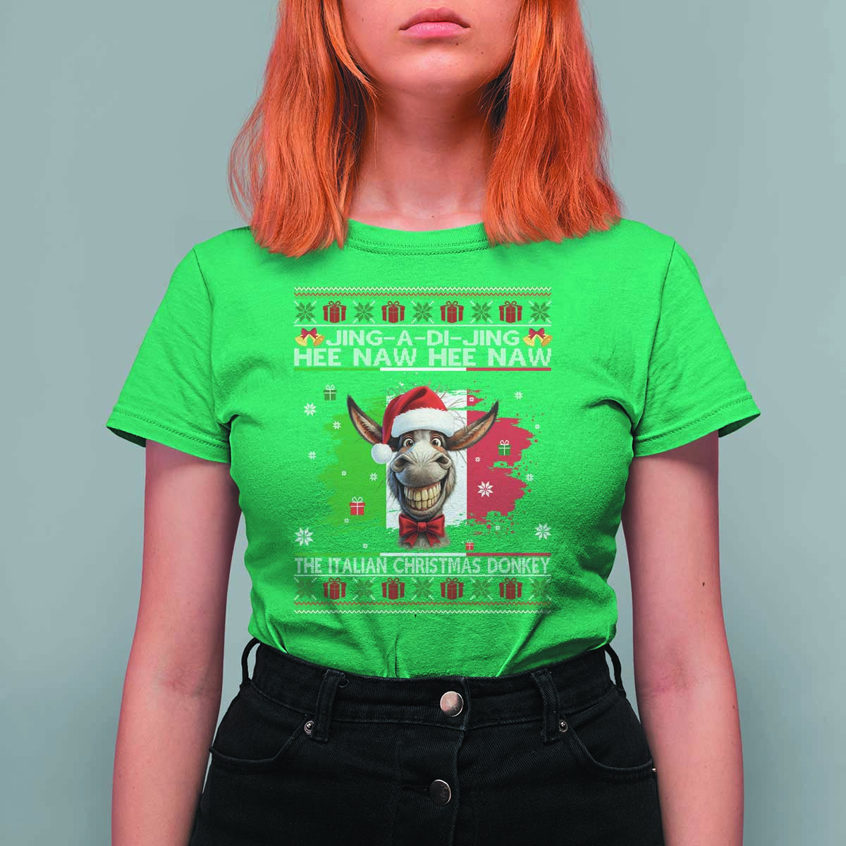 Funny Italian Christmas Donkey T Shirt For Women Funny Domick The Donkey Holiday Italy Flag - Wonder Print Shop