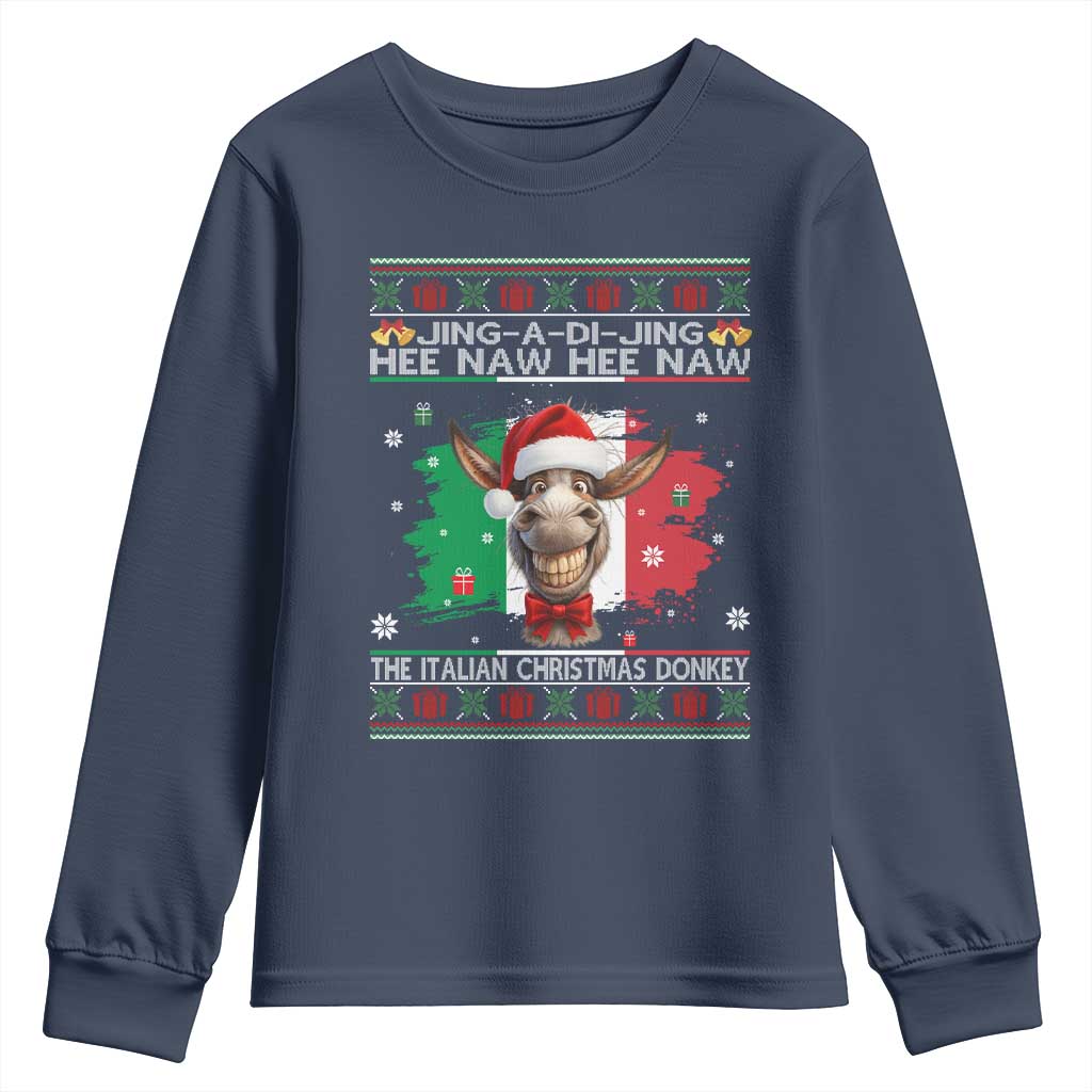Funny Italian Christmas Donkey Youth Sweatshirt Funny Domick The Donkey Holiday Italy Flag - Wonder Print Shop