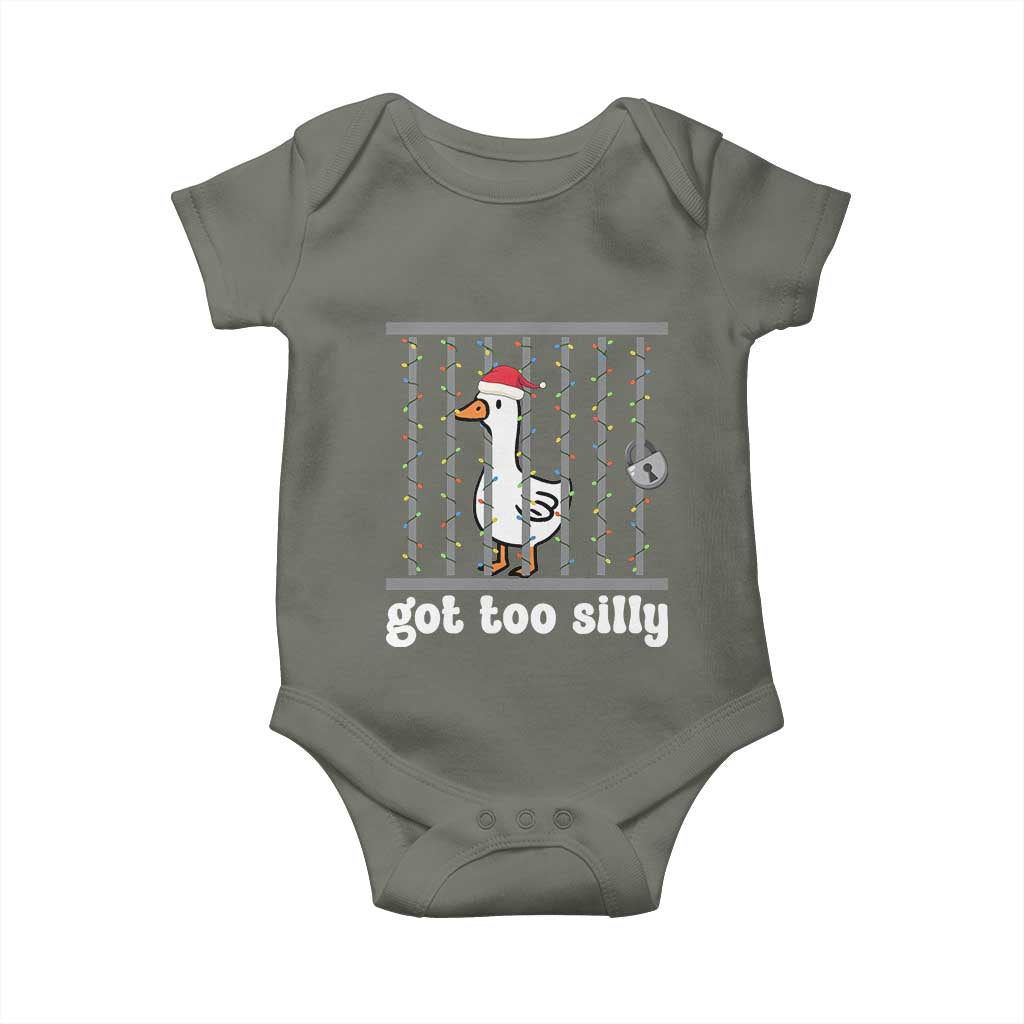 Funny Got Too Silly Christmas Baby Onesie Santa Goose Pun Humor Animal Lovers - Wonder Print Shop