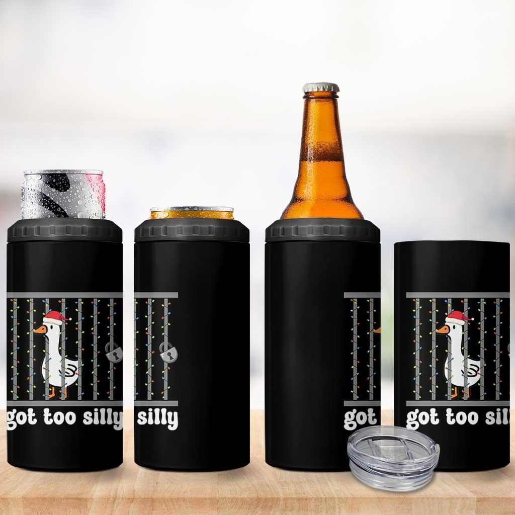 Funny Got Too Silly Christmas 4 in 1 Can Cooler Tumbler Santa Goose Pun Humor Animal Lovers - Wonder Print Shop