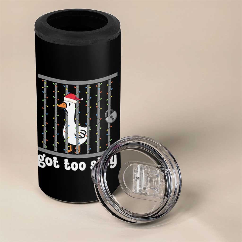 Funny Got Too Silly Christmas 4 in 1 Can Cooler Tumbler Santa Goose Pun Humor Animal Lovers - Wonder Print Shop