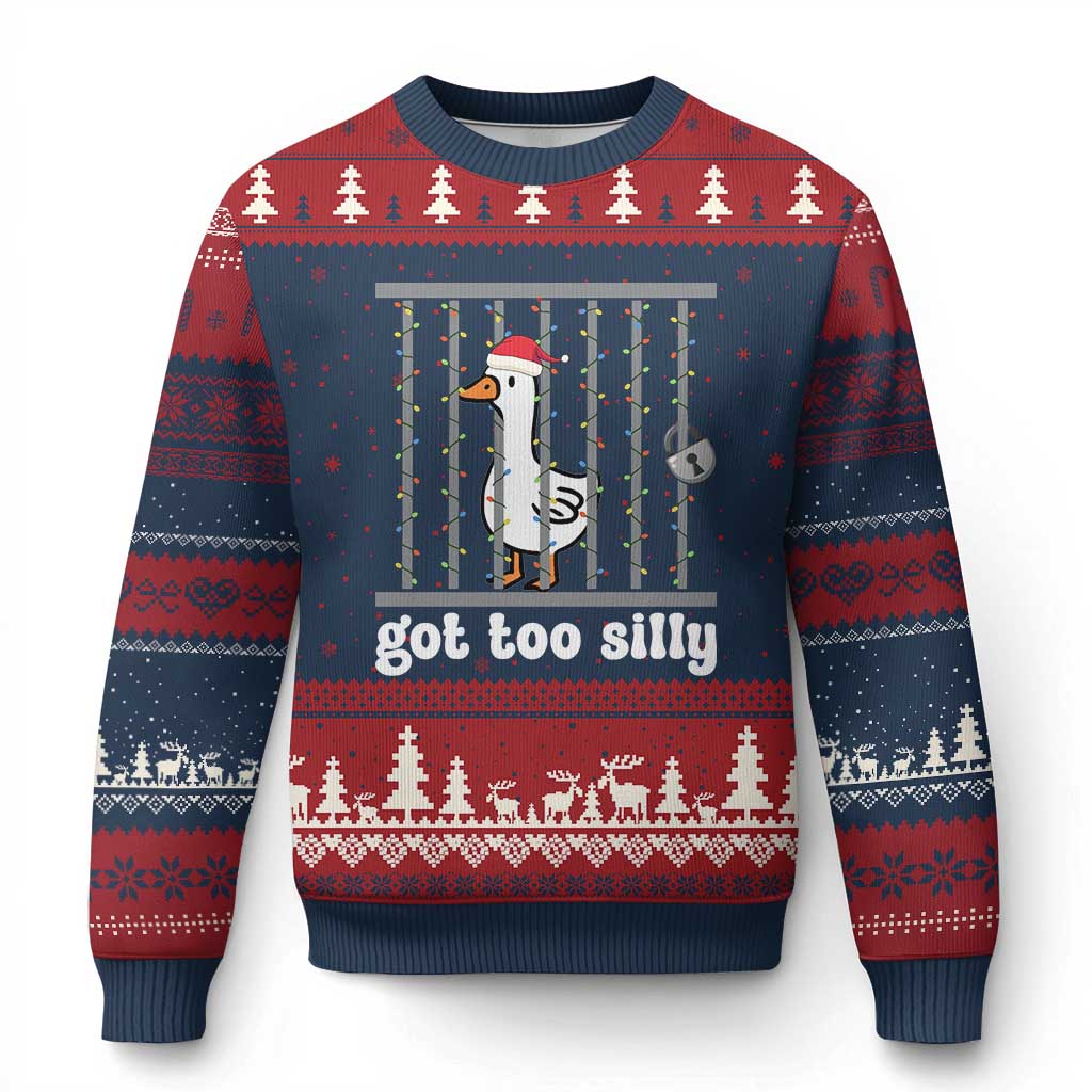 Funny Got Too Silly Xmas Ugly Christmas Sweater Santa Goose Pun Humor Animal Lovers - Wonder Print Shop
