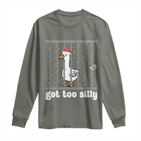 Funny Got Too Silly Christmas Long Sleeve Shirt Santa Goose Pun Humor Animal Lovers - Wonder Print Shop